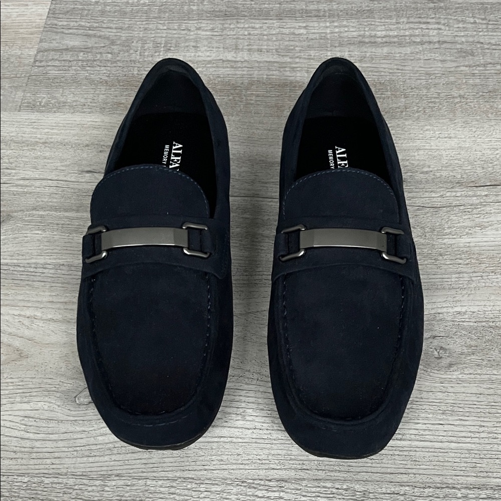 Alfani Men's Navy Suade Loafers with Silver Metal Accent Memory Foam